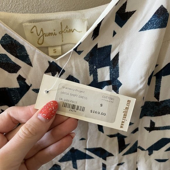 NWT Yumi Kim off white and blue tribal midi shift sleeveless dress size small - Picture 2 of 8